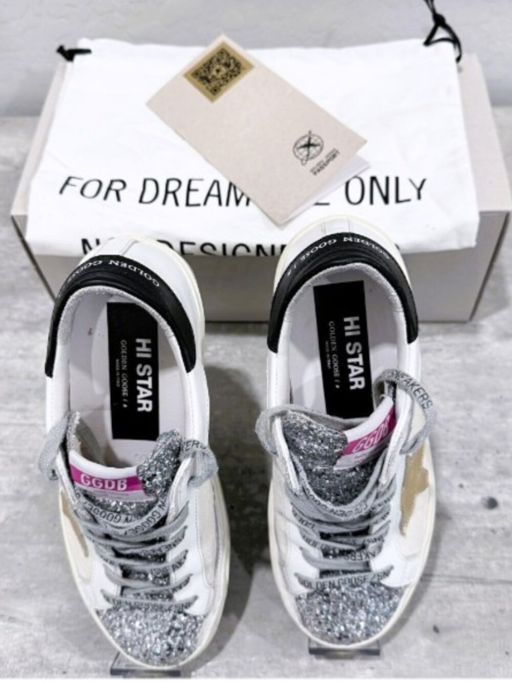 Golden Goose Hi Star Glitter Leather Canvas Sneakers Size 36 - Picture 4 of 12